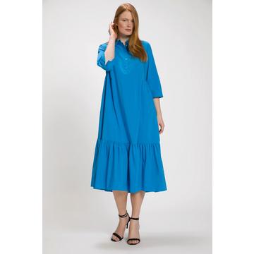 Robe midi, ourlet volanté, col de chemise manches 3/4