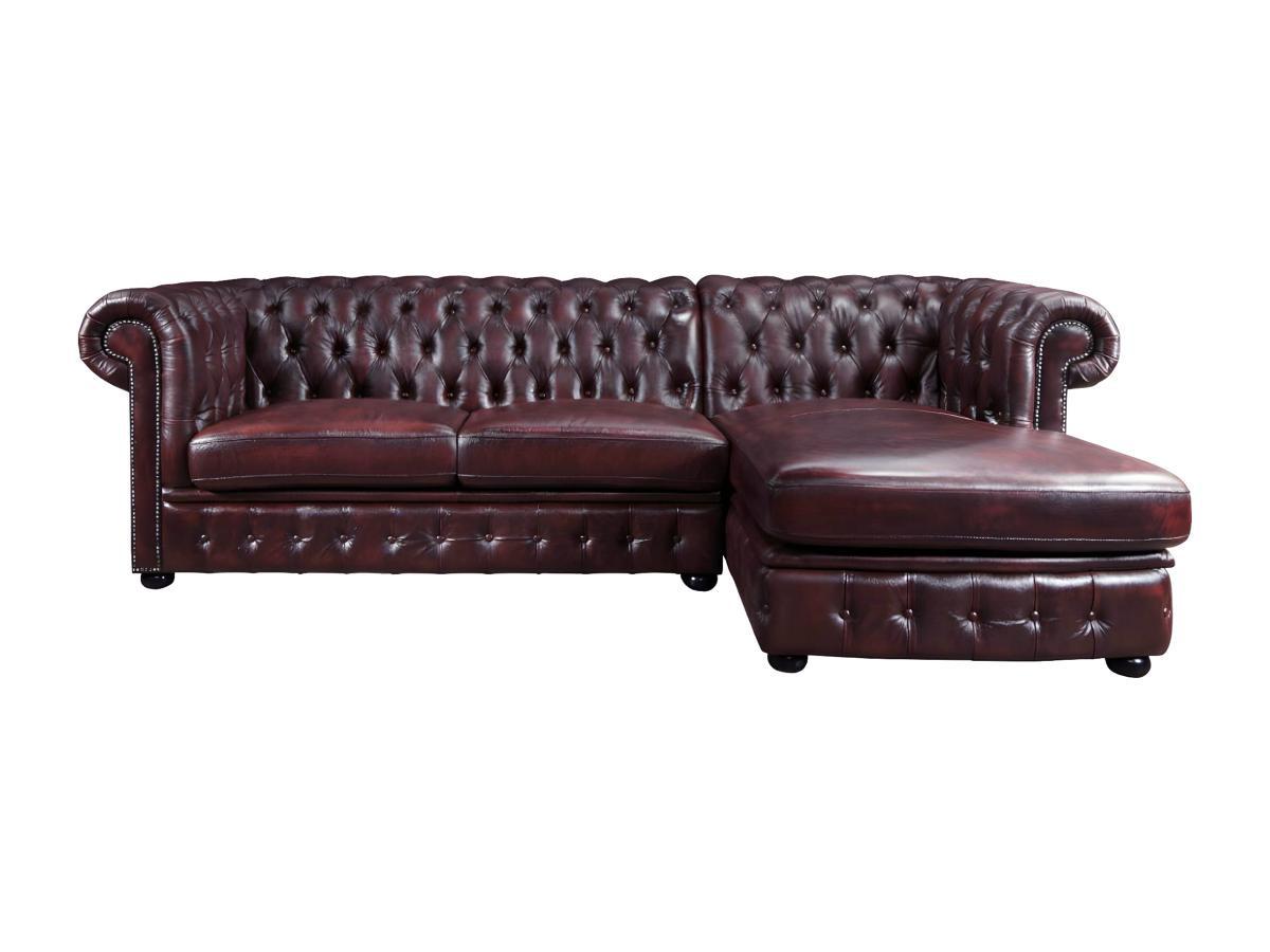 Vente-unique Chesterfield Ecksofa Büffelleder Ecke Rechs braun BRENTON  