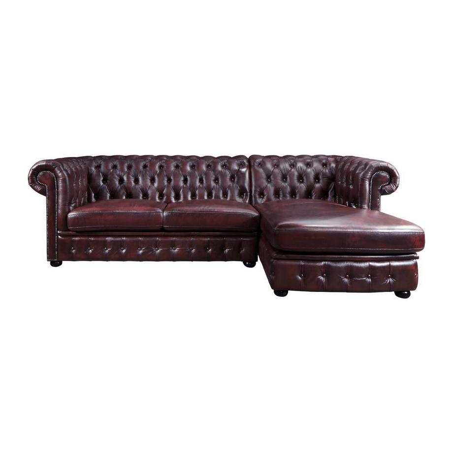 Canapé d'angle chesterfield BRENTON 100% cuir de buffle Cherry Angle droit