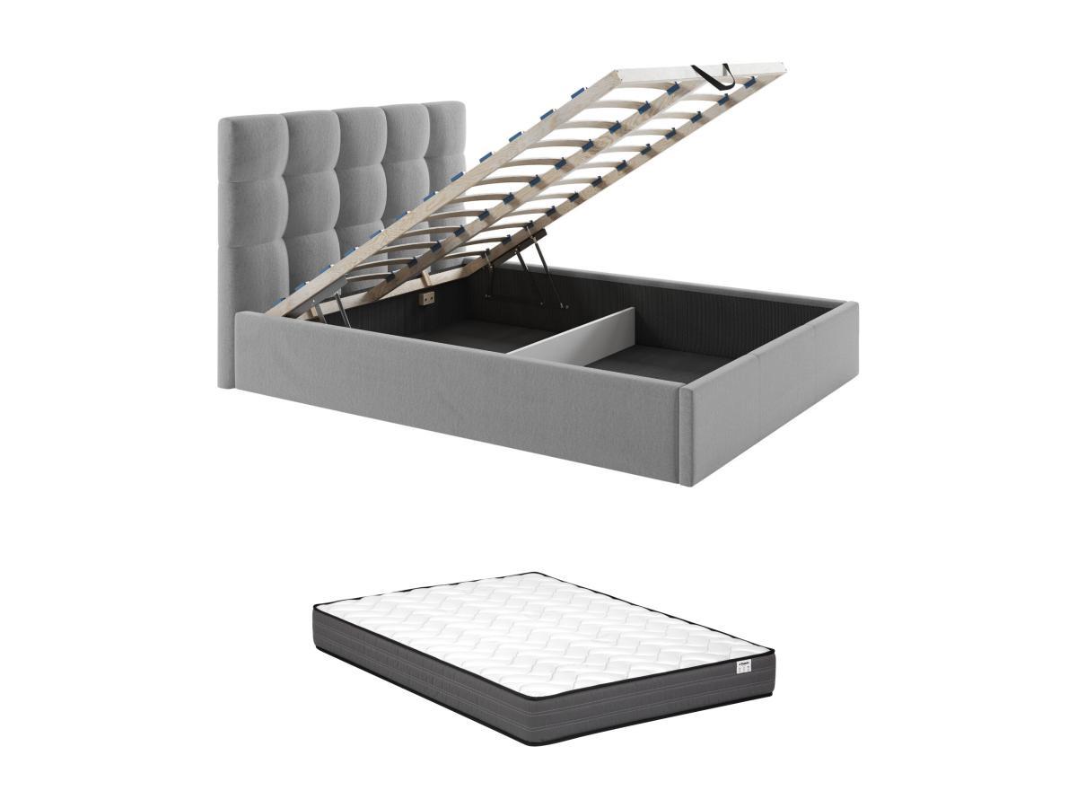 Image of Bett mit Bettkasten - 140 x 190 cm - Samt - Grau + Matratze - MIRDAL von Pascal Morabito Bett mit Bettkasten - 140 x 190 cm - Samt - Grau + Matratze - MIRDAL von Pascal Morabito