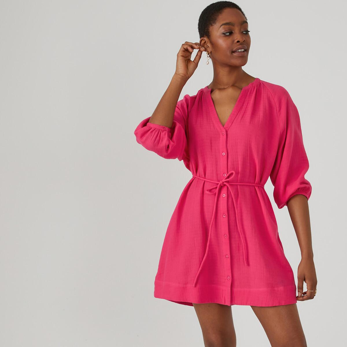 Image of Kleid Mit Knopfleiste Und 3/4-ärmeln Damen Rosa 46