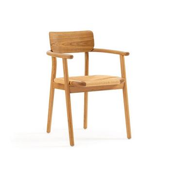 Fauteuil de table chêne massif et tressage