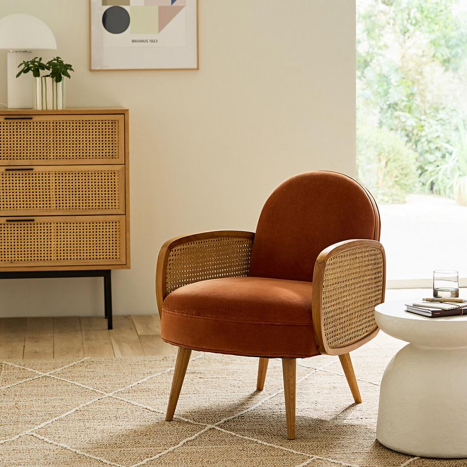 La Redoute Intérieurs Fauteuil velours et cannage  