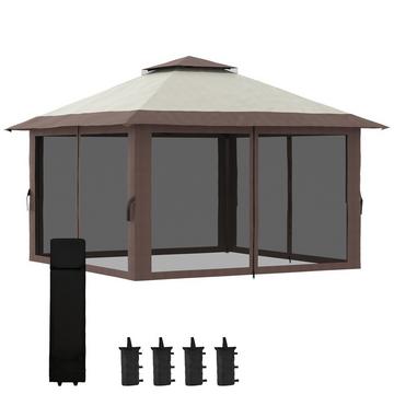 Faltpavillon 4X4M Höhenverstellbarer Gartenpavillon Mit Uv-Schutz & Netzvorhängen, Doppeldach, Beige