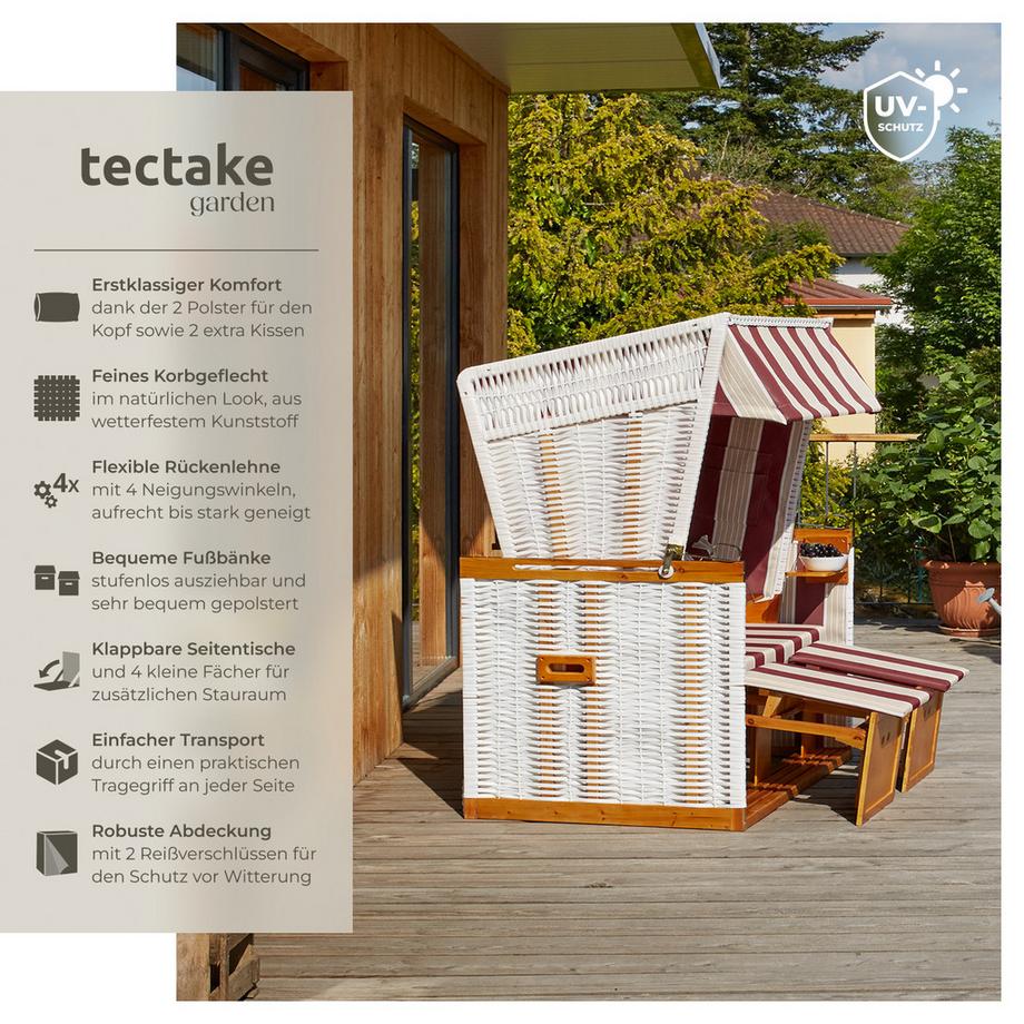 Tectake  Strandkorb Sylt gepolstert mit ausziehbaren Fußbänkchen verstellbar bis zur Liegeposition 
