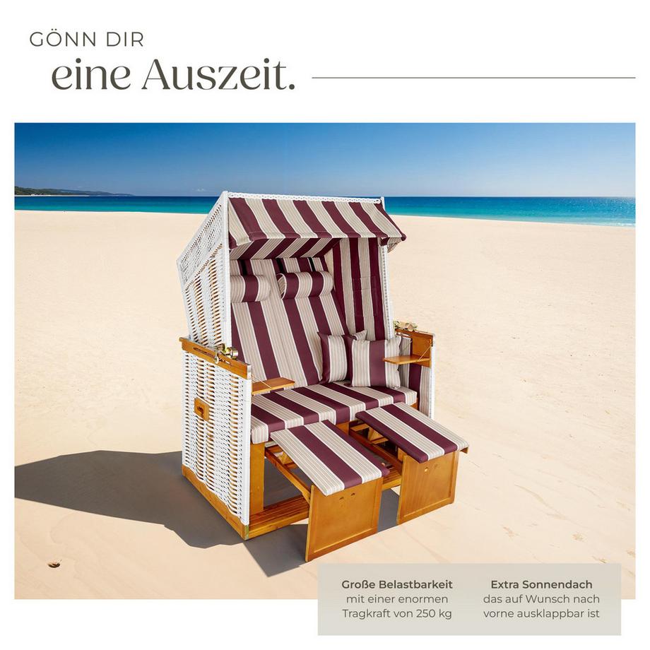 Tectake  Strandkorb Sylt gepolstert mit ausziehbaren Fußbänkchen verstellbar bis zur Liegeposition 