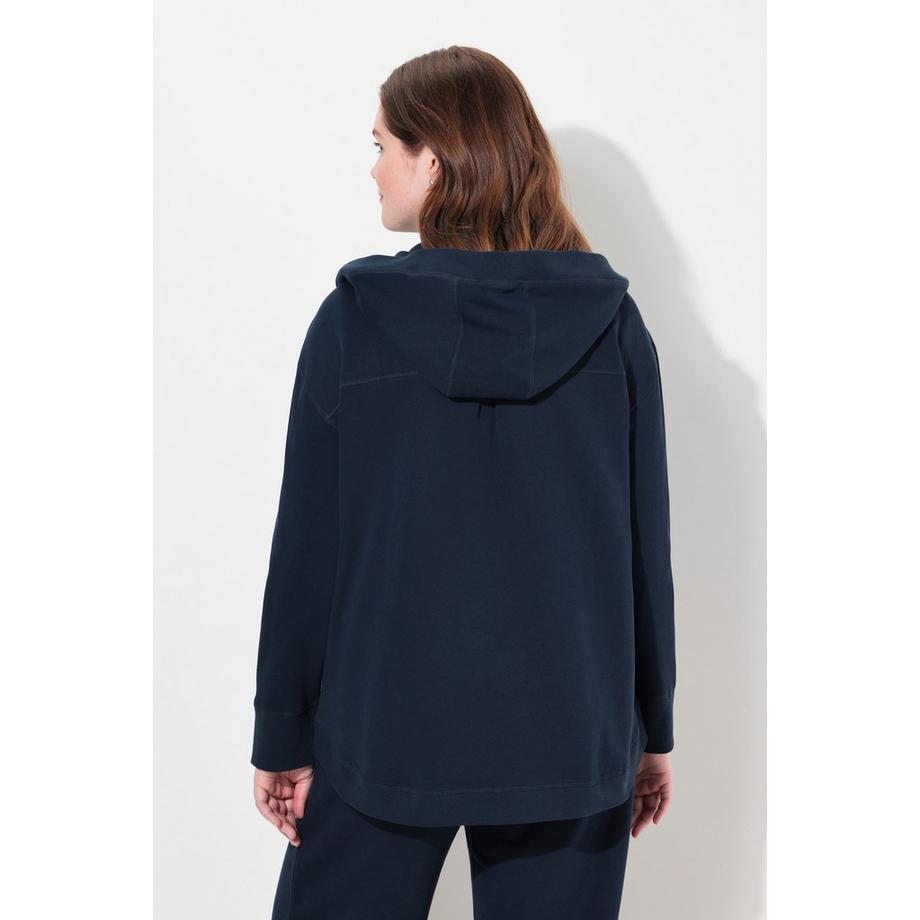 Ulla Popken Veste à capuche en molleton de coton bio coupe ouverte  