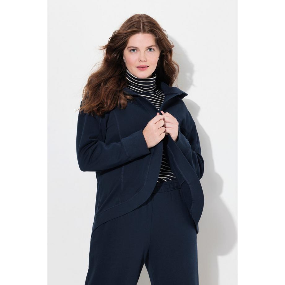 Ulla Popken Veste à capuche en molleton de coton bio coupe ouverte  