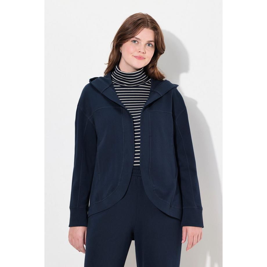 Ulla Popken Veste à capuche en molleton de coton bio coupe ouverte  