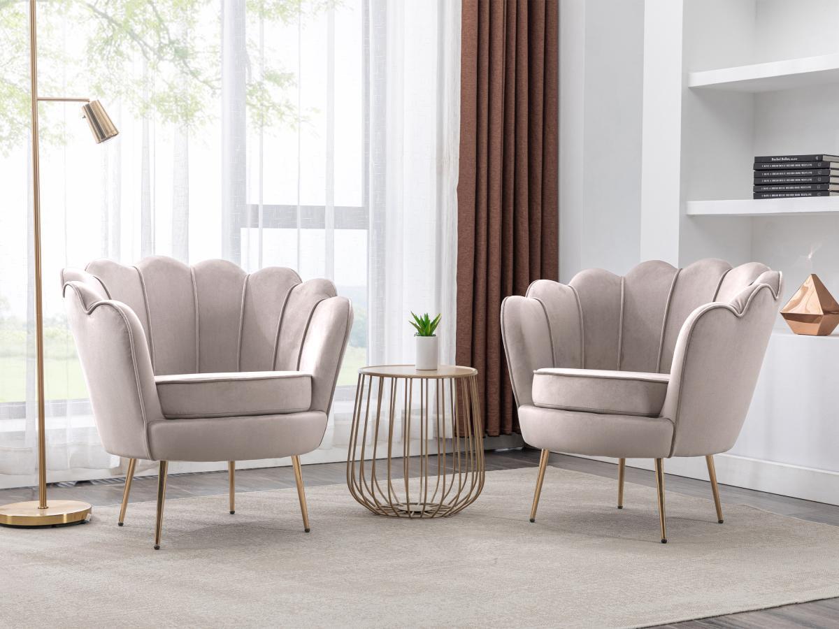 PASCAL MORABITO Fauteuil coquillage en velours taupe DANDELION de Pascal Morabito  