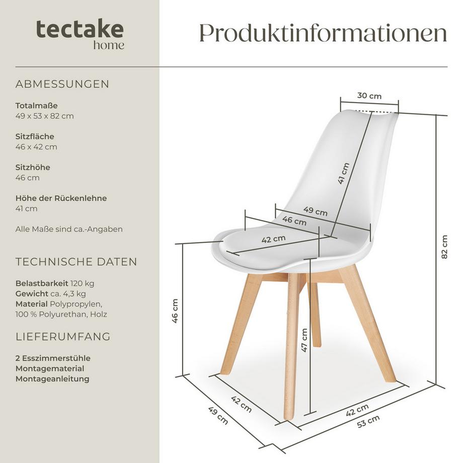 Tectake Set di sedie per sala da pranzo Friederike  Design scandinavo  