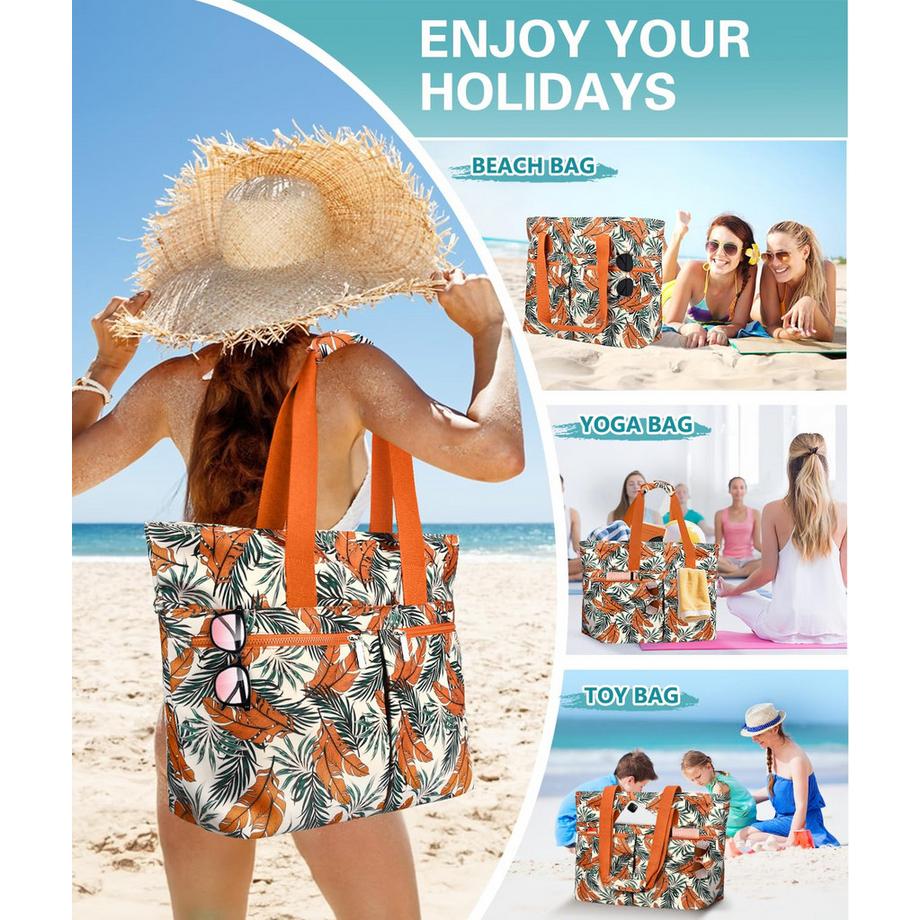 Only-bags.store Strandtasche mit tropischem Blätterdruck und Reißverschluss  