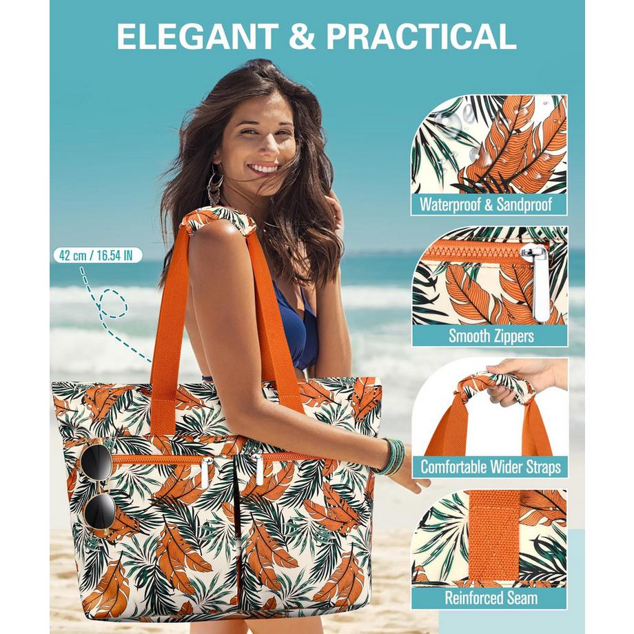 Only-bags.store Strandtasche mit tropischem Blätterdruck und Reißverschluss  