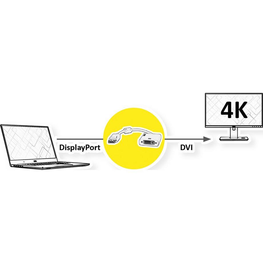 Roline  ROLINE 12.03.3136 cavo e adattatore video 0,15 m DisplayPort DVI-D Bianco 