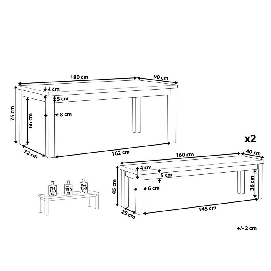 Beliani Tisch mit Bank aus Faserzement Industriell OSTUNI  