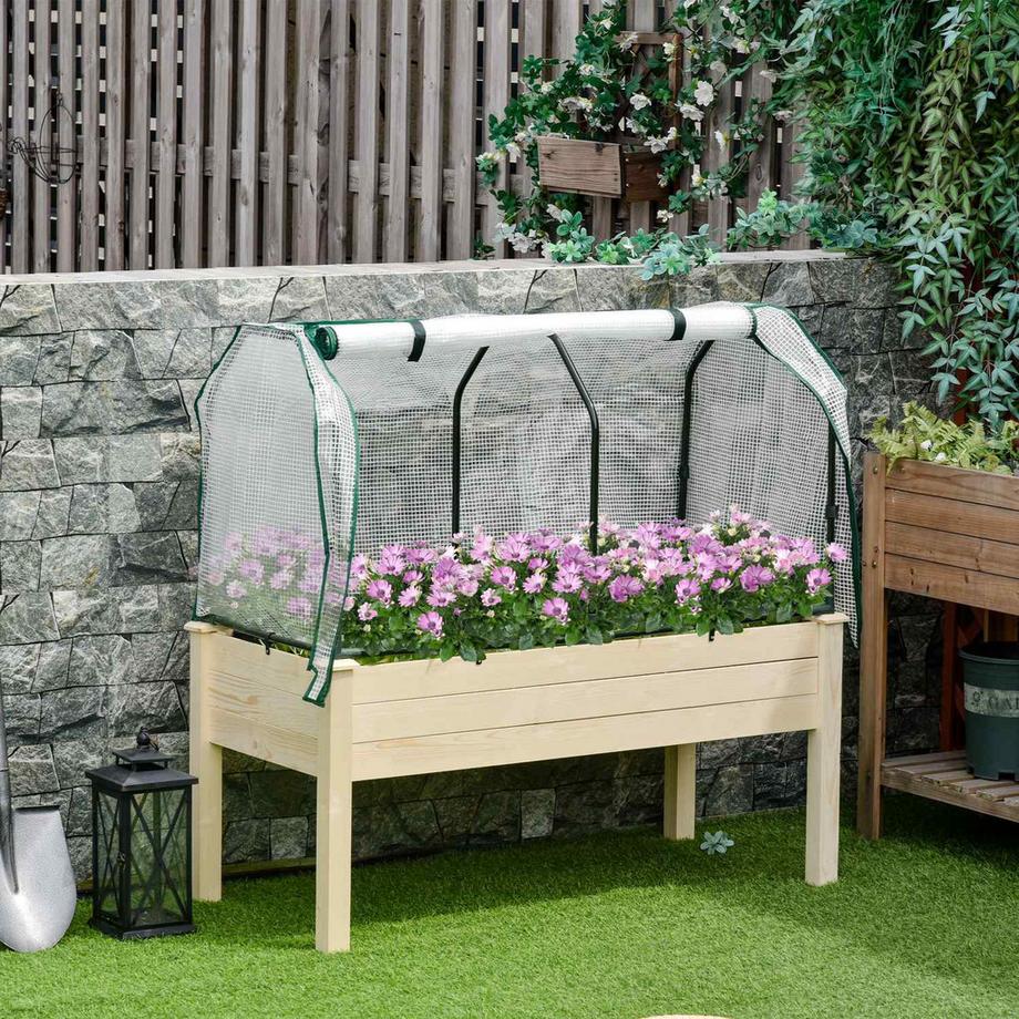Northio Aiuola Rialzata Con Struttura Fredda Con Serra, Aiuola Per Verdure Con Rivestimento In Tessuto, Aiuola Per Erbe Con Struttura In Acciaio, Fioriera Per Giardino, Balcone, Legno Di Abete, Naturale 121 X 55 X 117 Cm  