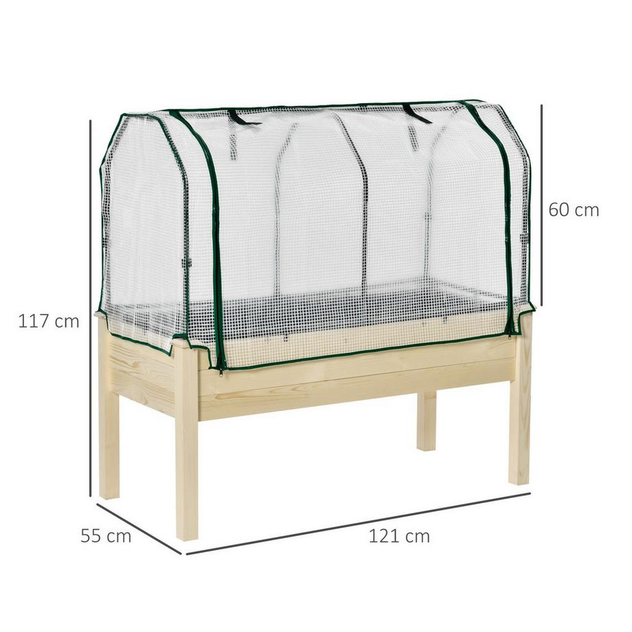 Northio Aiuola Rialzata Con Struttura Fredda Con Serra, Aiuola Per Verdure Con Rivestimento In Tessuto, Aiuola Per Erbe Con Struttura In Acciaio, Fioriera Per Giardino, Balcone, Legno Di Abete, Naturale 121 X 55 X 117 Cm  