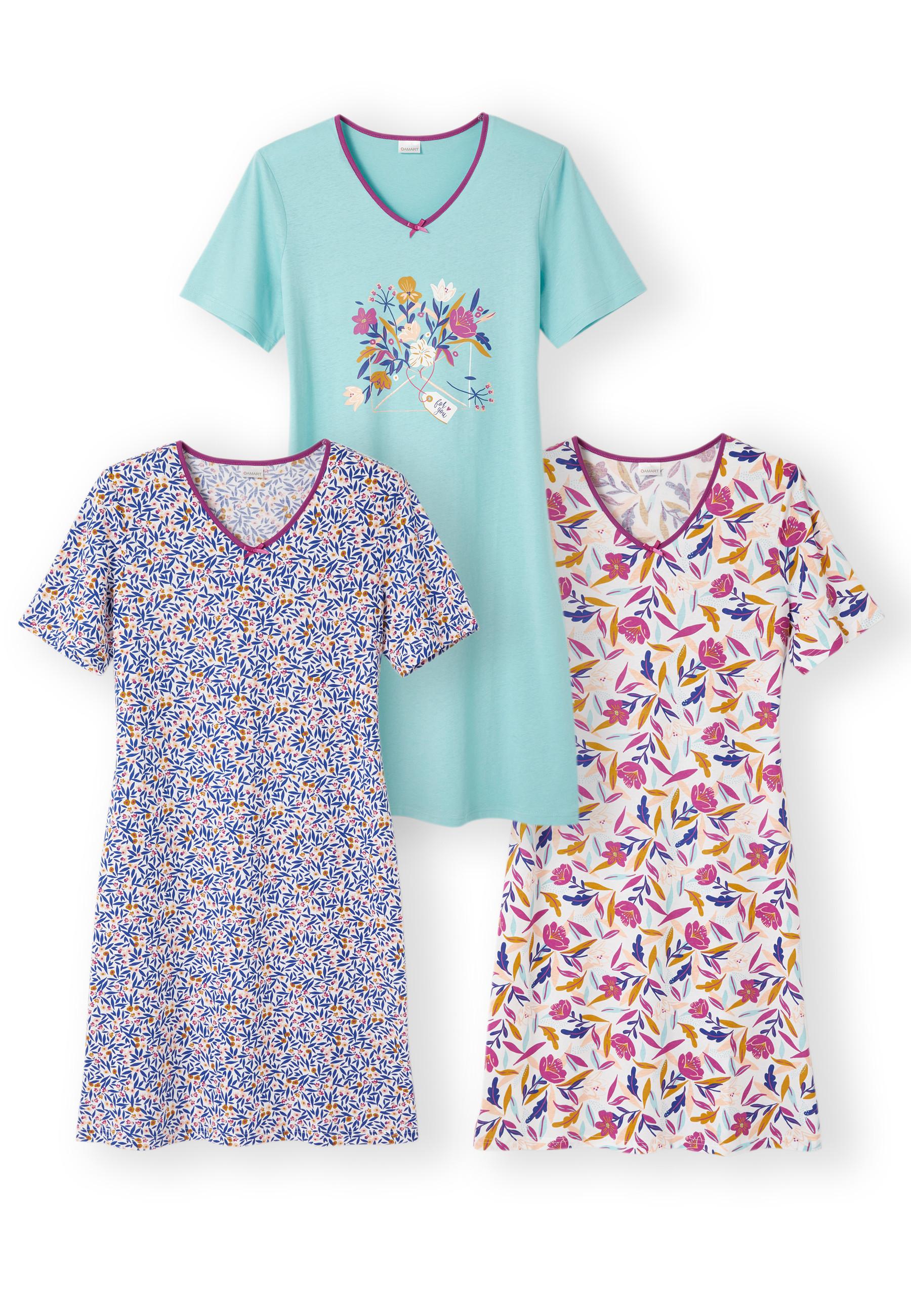 Image of 3er-pack Nachthemden, Kurze Ärmel, V-ausschnitt , 2 Körpergrössen. Damen Grün 34/36