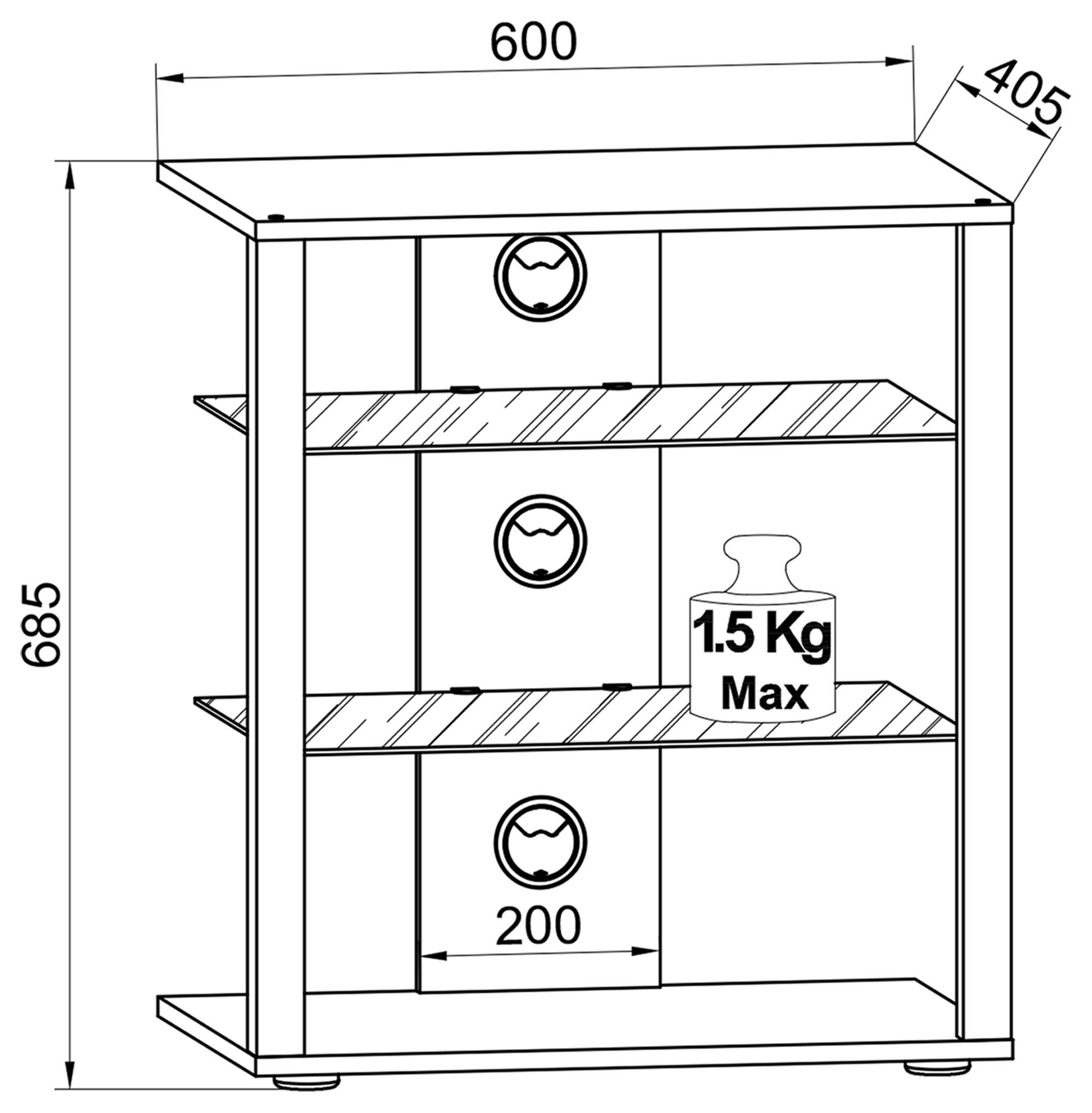 VCM  Meubles Hifi Racks Armoire Phono mobile Etagère en verre à roulettes Phono Mediaregal Folas 