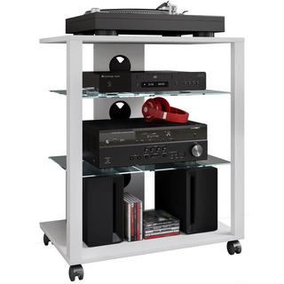 VCM  Meubles Hifi Racks Armoire Phono mobile Etagère en verre à roulettes Phono Mediaregal Folas 