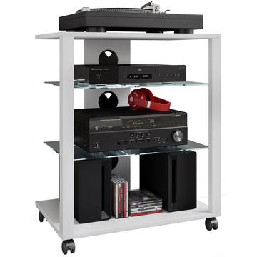 Meubles Hifi Racks Armoire Phono mobile Etagère en verre à roulettes Phono Mediaregal Folas