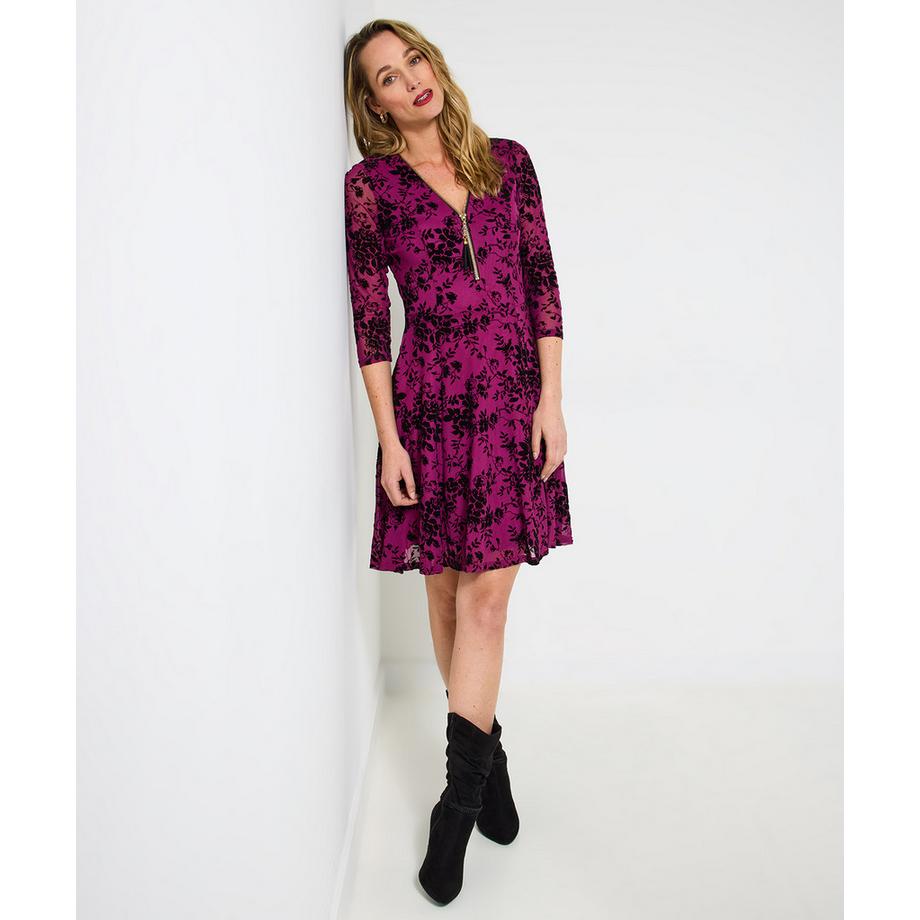 Joe Browns Skaterkleid Blumen-Spitzenmuster Reissverschluss 3/4-Ärmel  