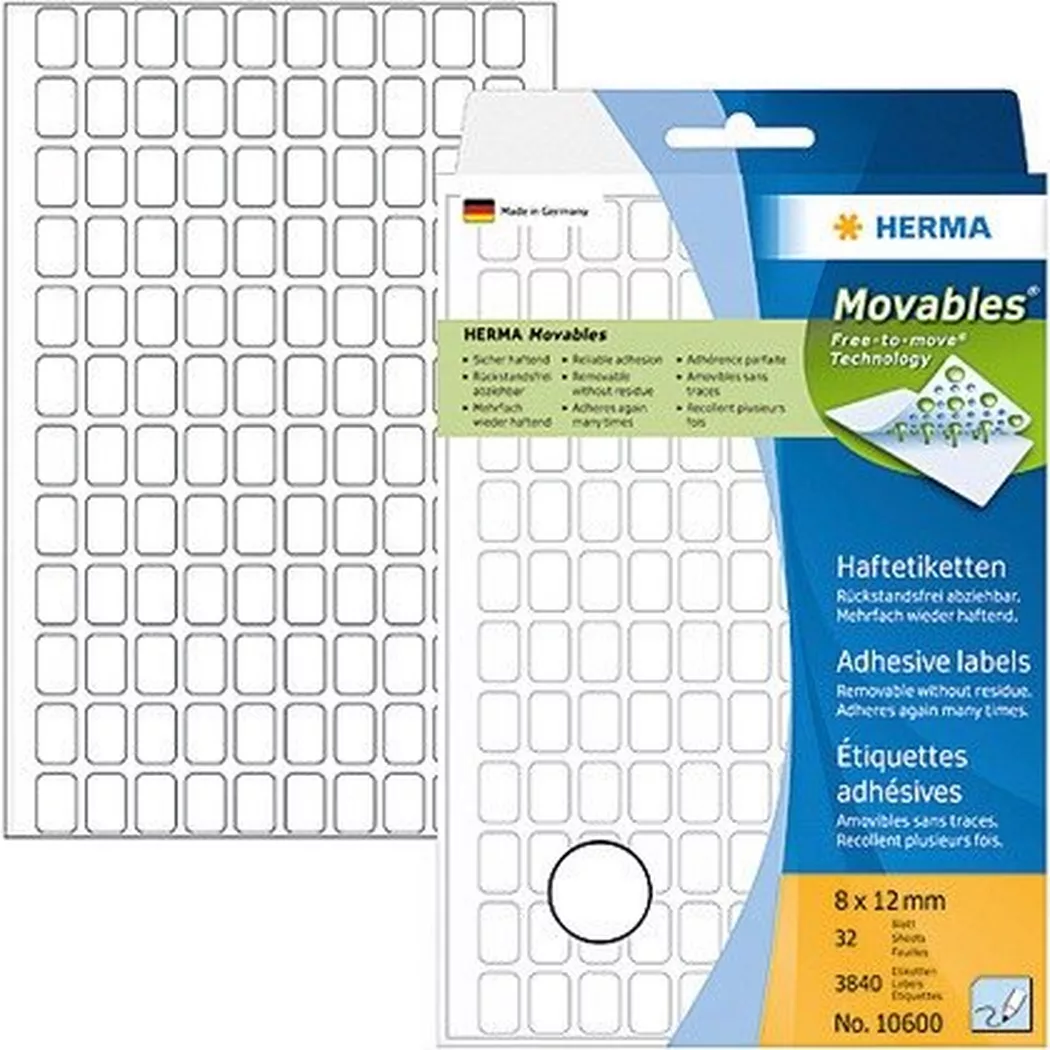 HERMA – Etiketten Movables 8×12mm 10600 weiss, non perm. 3840 Stück, One Size