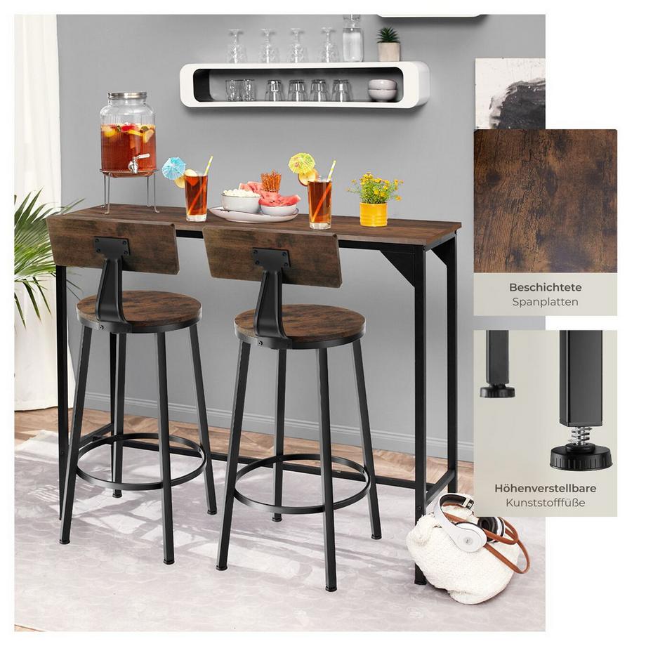 Tectake Set di 2 sgabelli da bar Poole con schienale  