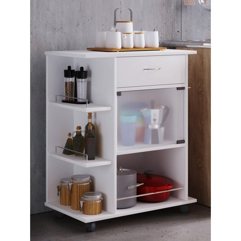 VCM Holz Küchenwagen Servierwagen Rollwagen Ablage rollbar Rollen Schublade Pocis  