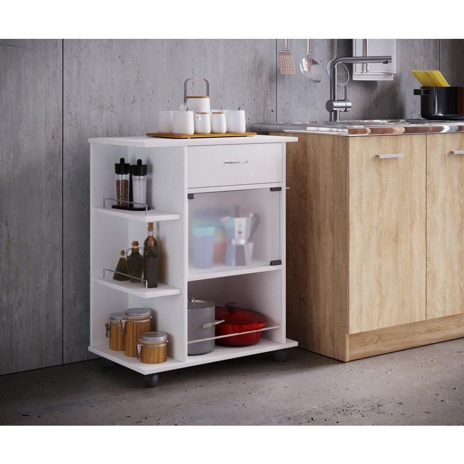 VCM Holz Küchenwagen Servierwagen Rollwagen Ablage rollbar Rollen Schublade Pocis  