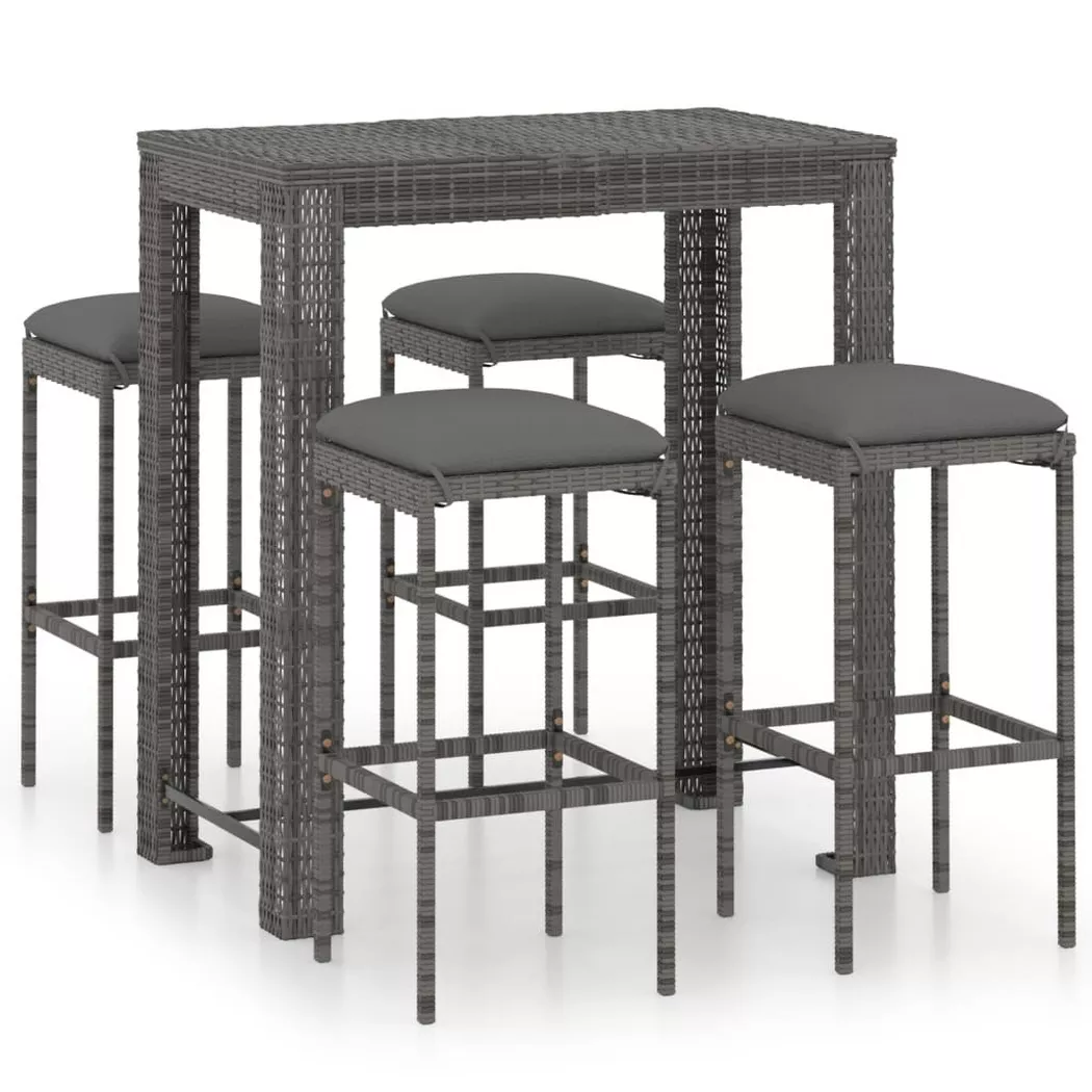 Ensemble de bar de jardin 5 pcs et coussins Résine tressée Gris Vidaxl