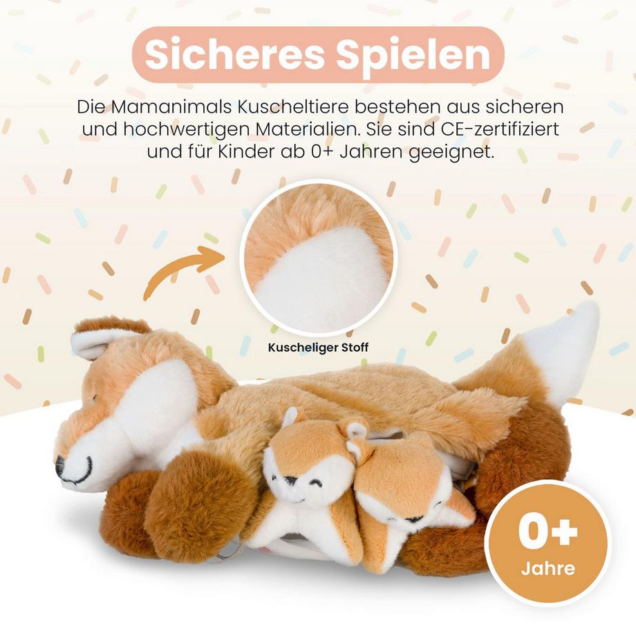 Mamanimals  Mamanimals Set peluche maman renard et bébés, marron clair 