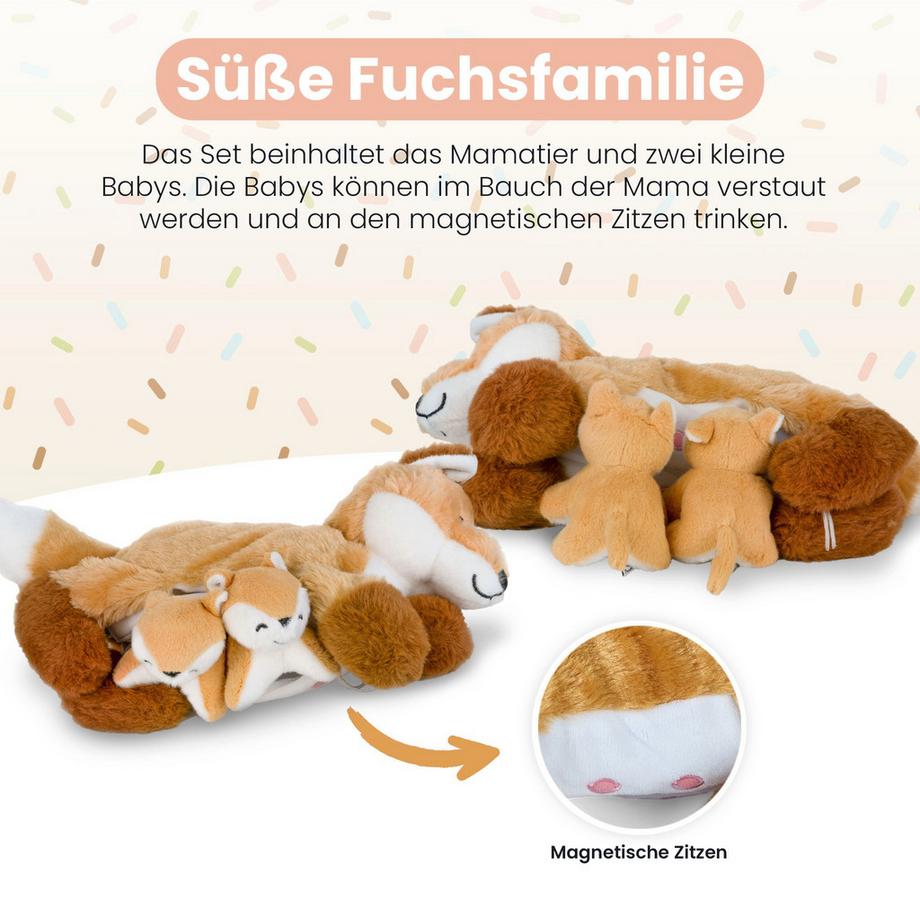 Mamanimals  Mamanimals Set peluche maman renard et bébés, marron clair 