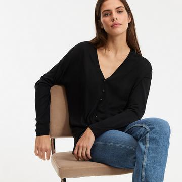 Feinstrickcardigan mit V-Ausschnitt und Knopfverschluss
