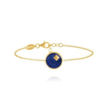 LEGENDE-Armband mit rundem Anhänger und Kleeblatt aus Lapislazuli und goldenem Silber