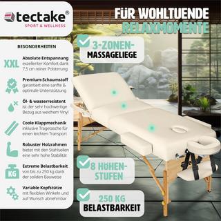 Tectake Table de massage Somwang 3 zones avec rembourrage de 7,5cm et châssis en bois  