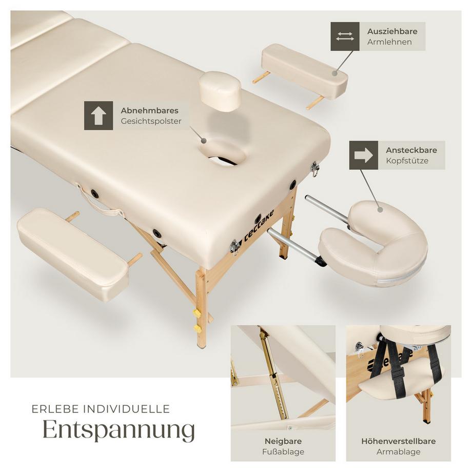Tectake 3 Zonen Massageliege Somwang mit 7,5cm Polsterung und Holzgestell  