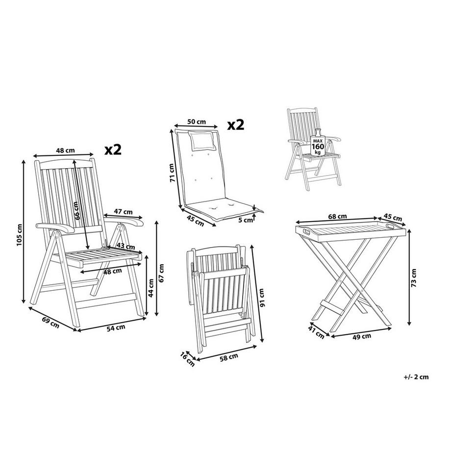 Beliani Set bistrot en Legno d'acacia Moderno JAVA PREMIUIM  