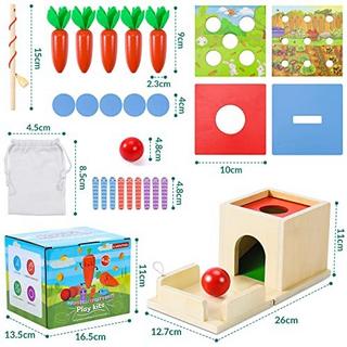 Activity-board  Jouet de motricité dès 1 an | Boîte à monnaie 4 en 1, chute de balle, jouet de ver, jouet d'apprentissage pour la récolte de carottes 