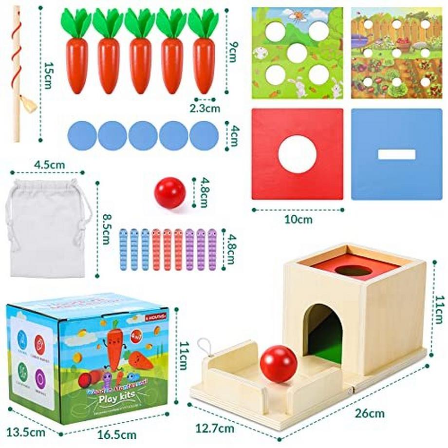 Activity-board  Motorikspielzeug ab 1 Jahr | 4 in 1 Münzbox, Ball Drop, Wurmspielzeug Fangen, Karottenernte 