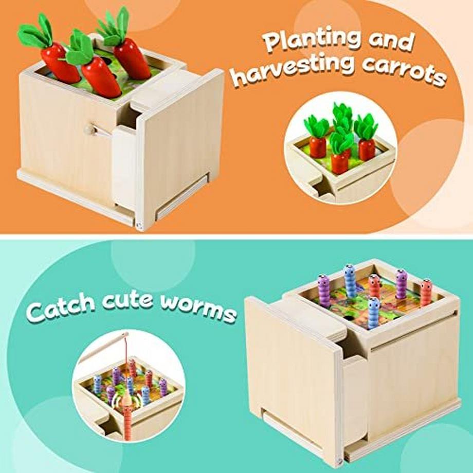 Activity-board  Motorikspielzeug ab 1 Jahr | 4 in 1 Münzbox, Ball Drop, Wurmspielzeug Fangen, Karottenernte 