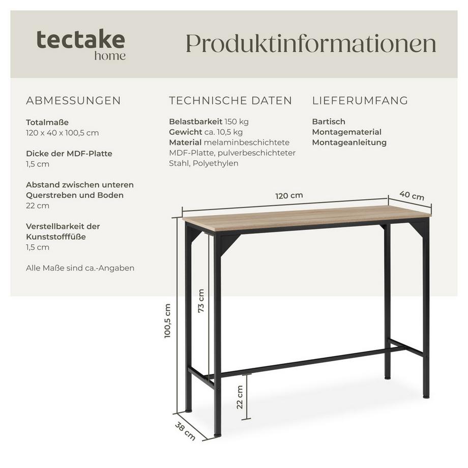 Tectake Bartisch Kerry Industrial Style Holz und Stahl  
