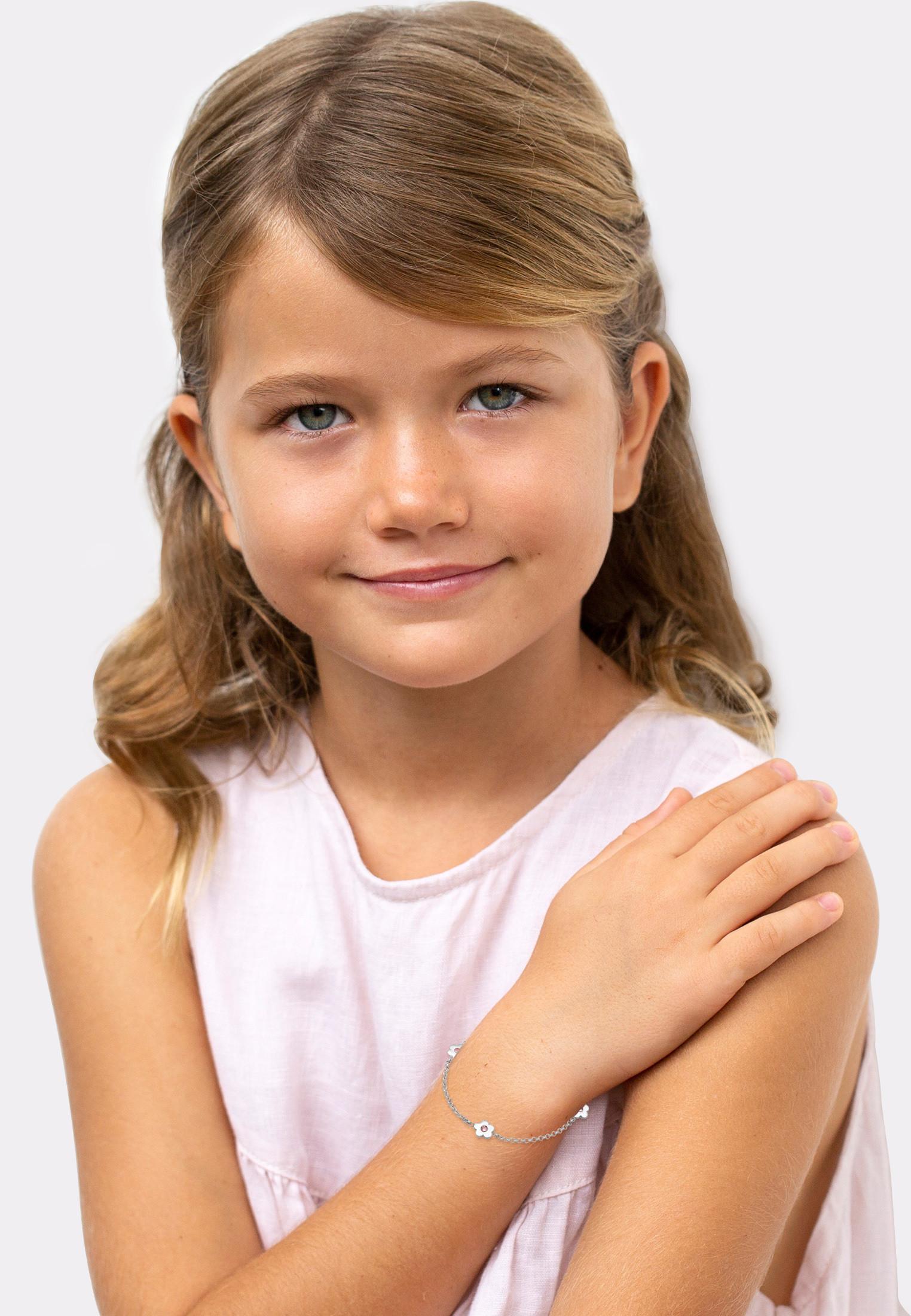 Elli  Bracelet Enfants Fleurs Filigrane Avec Cristaux Rose 