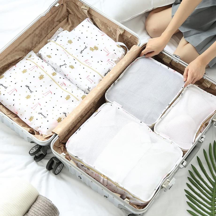 Only-bags.store 6-teiliges ultraleichtes Reise-Organizer-Set Pink  