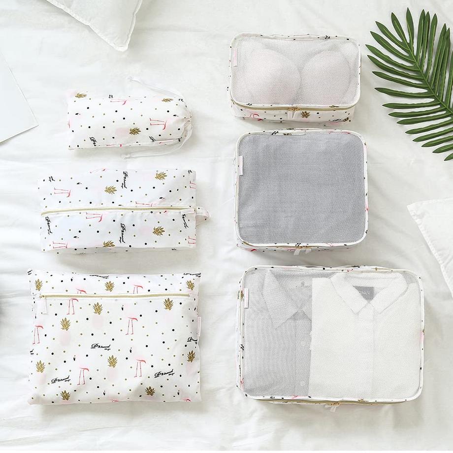 Only-bags.store 6-teiliges ultraleichtes Reise-Organizer-Set Pink  