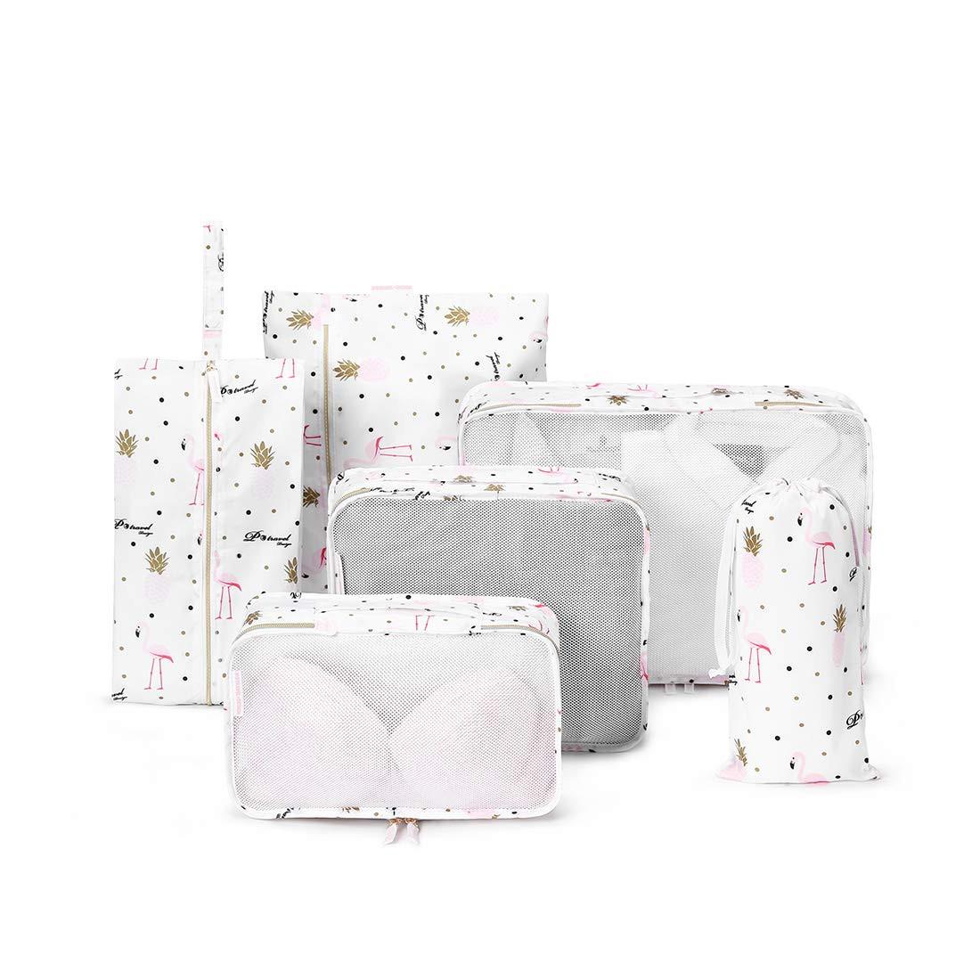 Image of Kleidersack-set, 6-teilige Koffertasche, Ultraleichtes Koffer-organizer-set Für Reisen, Duffle, Handgepäck Und Rucksäcke Pink Unisex Offwhite ONE SIZE