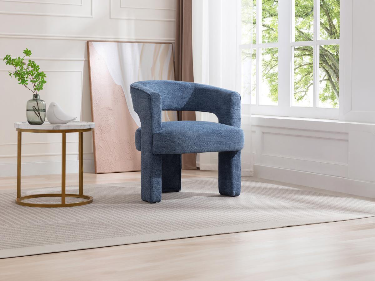 Vente-unique Fauteuil en tissu texturé bleu FONTANOVA  