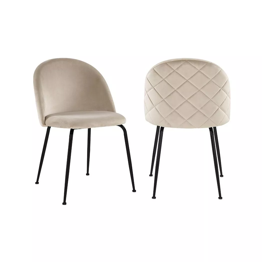 Vente-unique - Sedia Velluto E Metallo Nero Opaco Beige - Lotto Di 2 - Melbourne