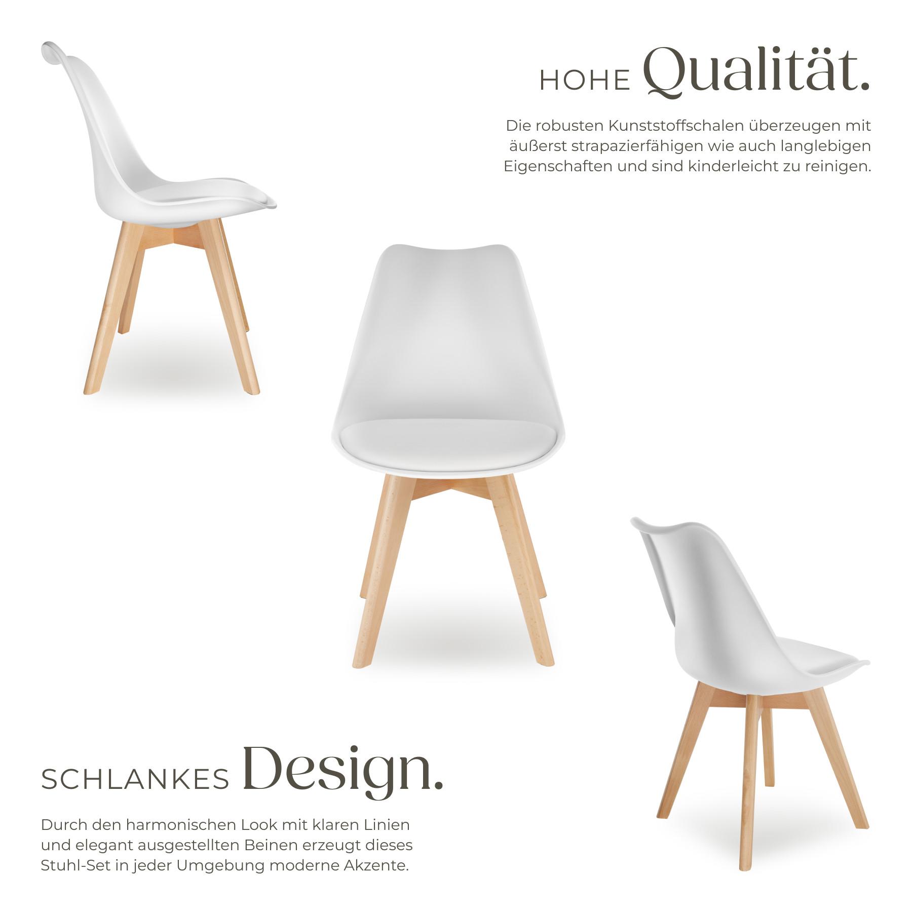 Tectake Set Esszimmerstuhl Frederikke Scandi-Design gepolsterte Sitzfläche, ergonomische Form  