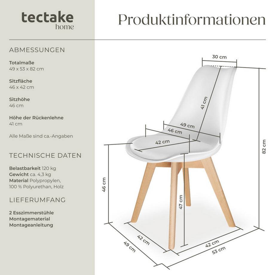 Tectake Ensemble de chaises de salle à manger FRÉDÉRIQUE design scandinave  